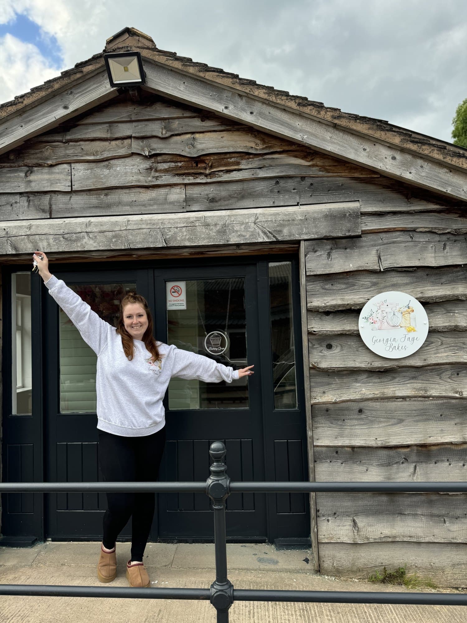 Georgia outside her bakery in Astbury
